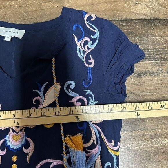 Skies Are Blue Theresa Embroidered Black Silhouette Flirty Dress XS - Picture 2 of 8